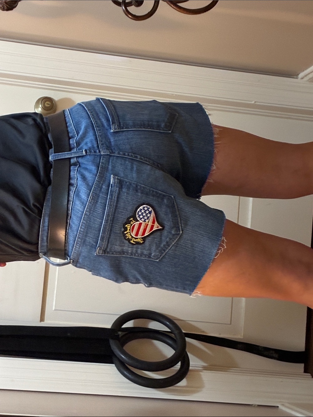 Women’s Old Navy Distressed Jean Cutoff Shorts with Patriotic Patches, W32 - Picture 2 of 16